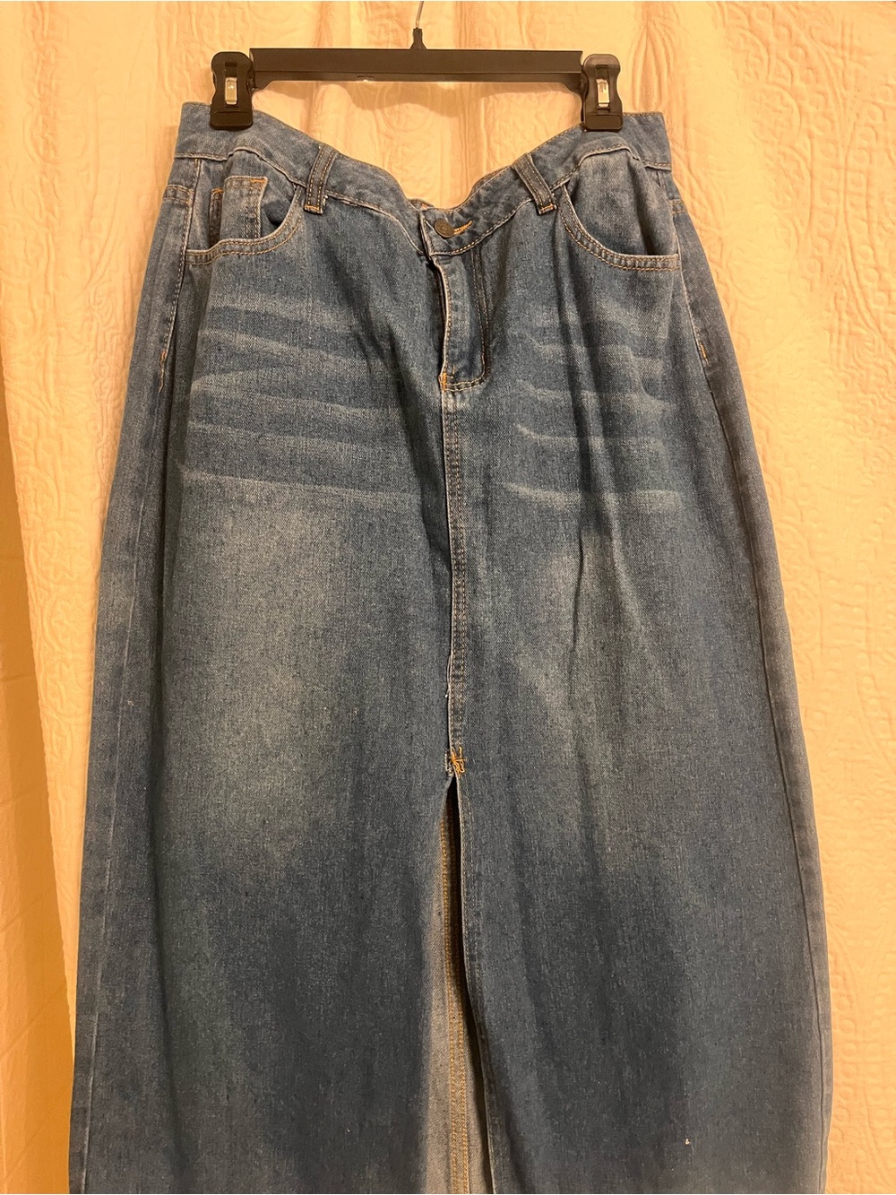 High-Waist Denim Maxi Skirt in Medium Blue